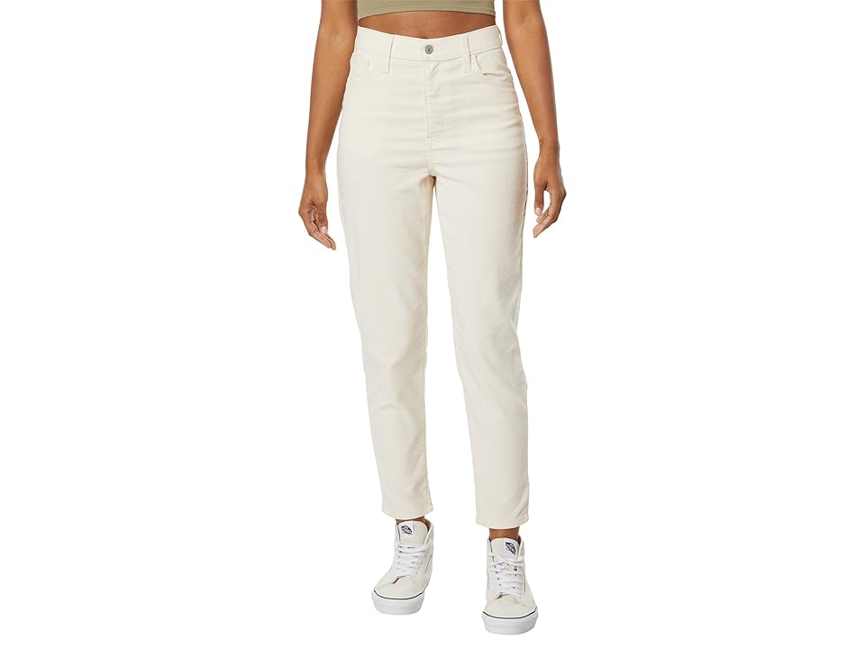Cream high-waisted mom jeans with straight tapered leg and front pockets