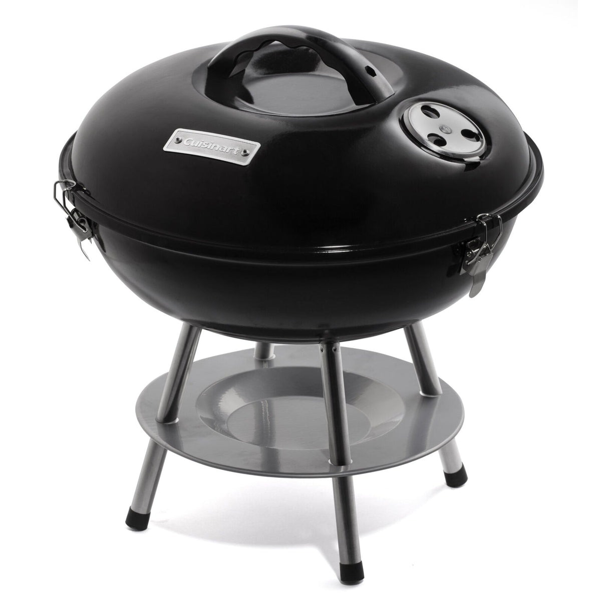 Cuisinart charcoal BBQ grill with round domed lid, two vents, and three legs