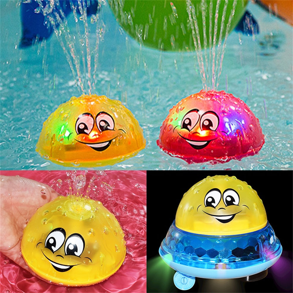 Kids water sprinkler UFO toy set with colorful smiling dome figures for pool play
