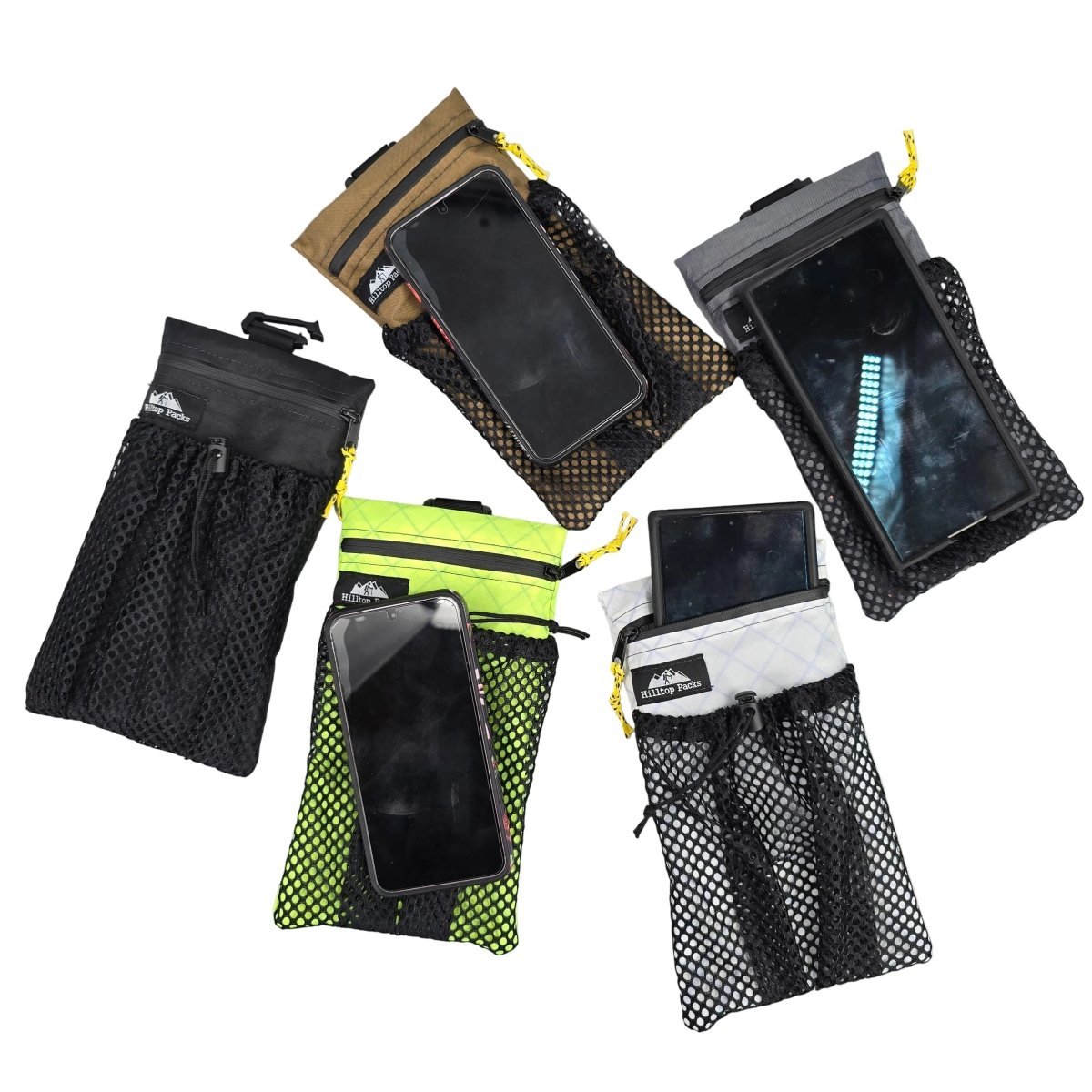 Cell phone pouch with zipper and mesh front, for backpack shoulder strap