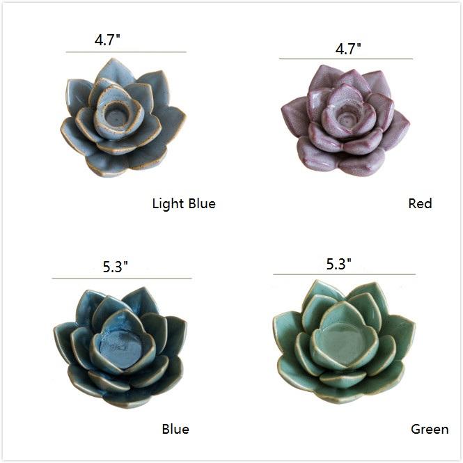 Ceramic succulent candle holder set: Light Blue, Red, Blue, Green with sizes