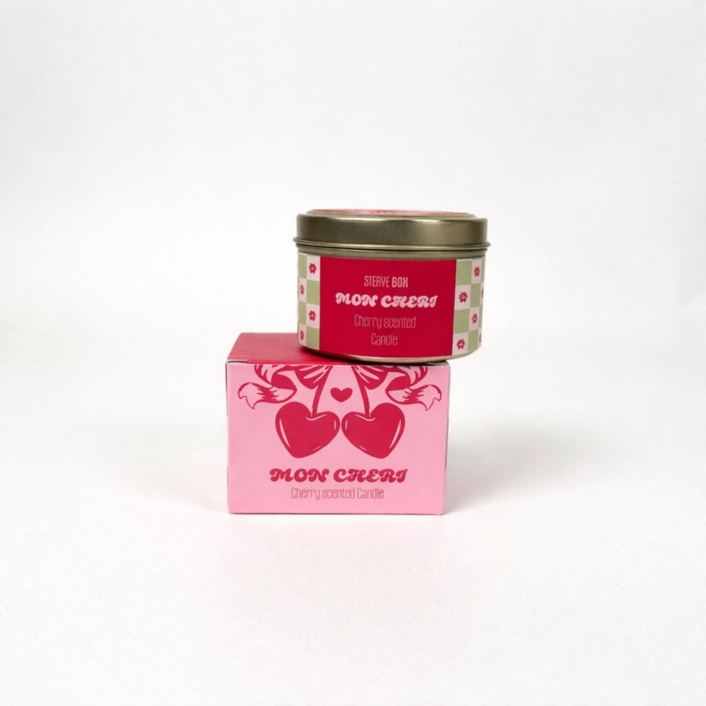 Jar candle sitting on a pink mini gift box