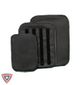 Black ballistic backpack insert with front pocket and three vertical strap channels