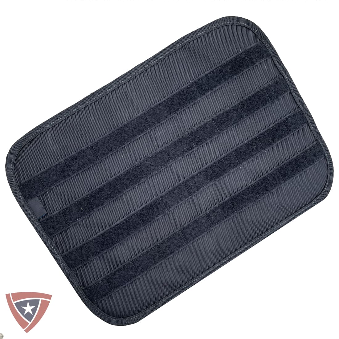 Navy rectangular ballistic insert cover with horizontal webbing strap bands