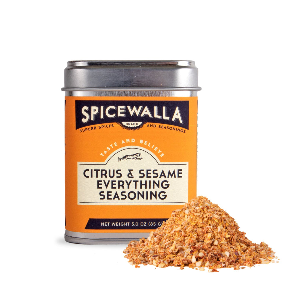 Citrus & sesame everything seasoning tin with mound of spice blend
