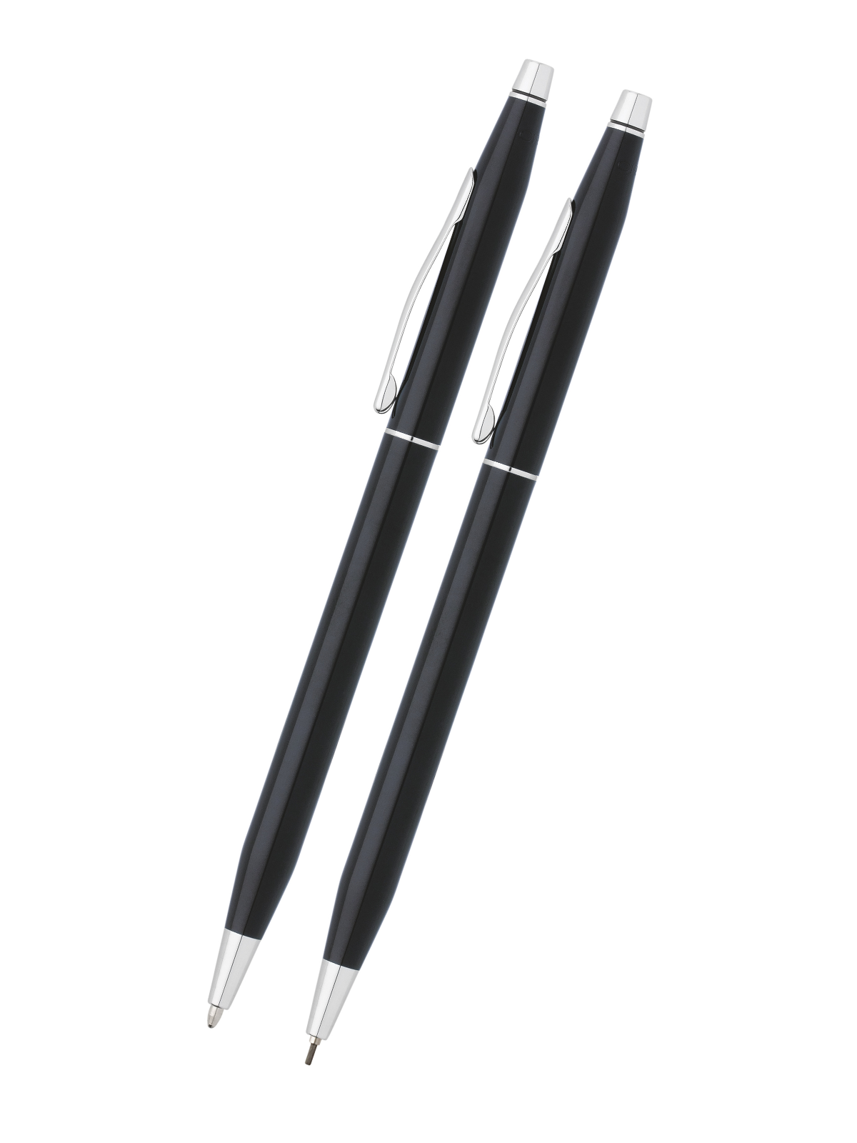 Classic Century® black lacquer pen and pencil set with two slim pens, silver accents