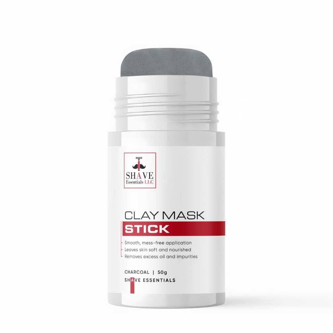 Clay mask stick container with black and red label, charcoal 50 g