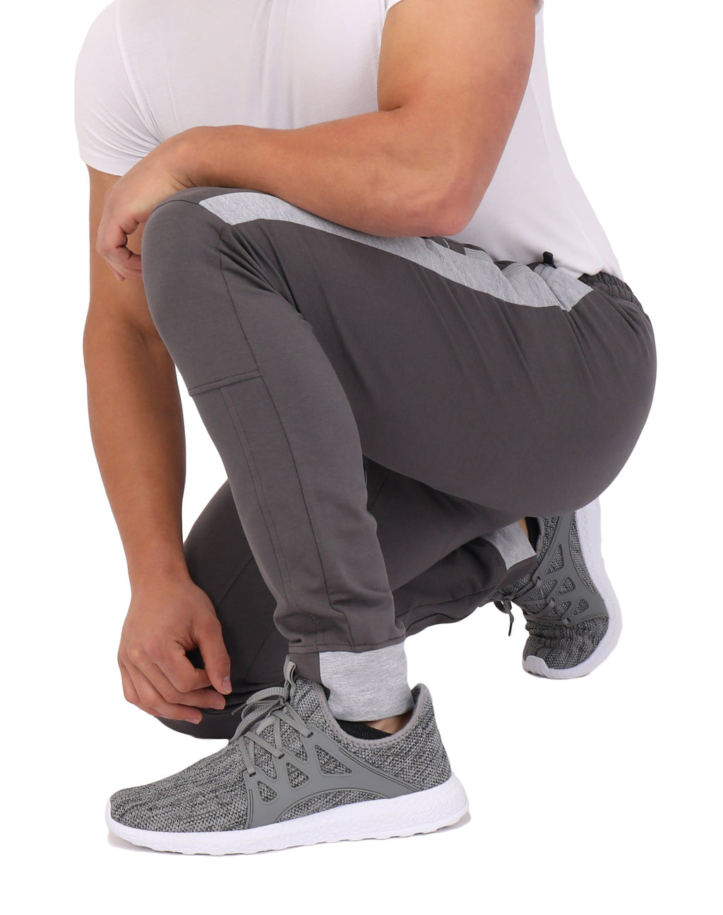 Tall fit jogger pants folded profile with elastic waist and side stripe; jogger cuff