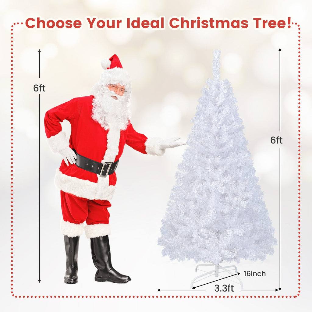 White artificial Christmas tree with stand shown with height guide
