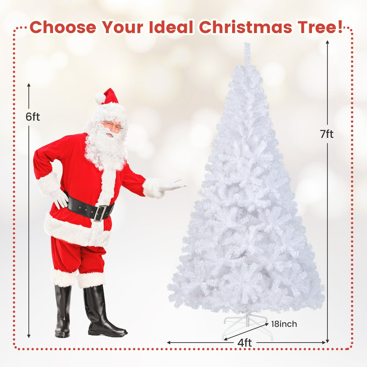 White artificial PVC Christmas tree with stand, full fluffy branches