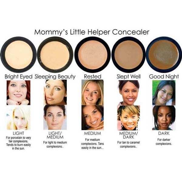 Concealer shade lineup with five beige to dark tone pans in black cases