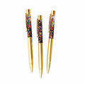 Gold confetti-filled ballpoint pen set with three glittery barrels and metallic caps