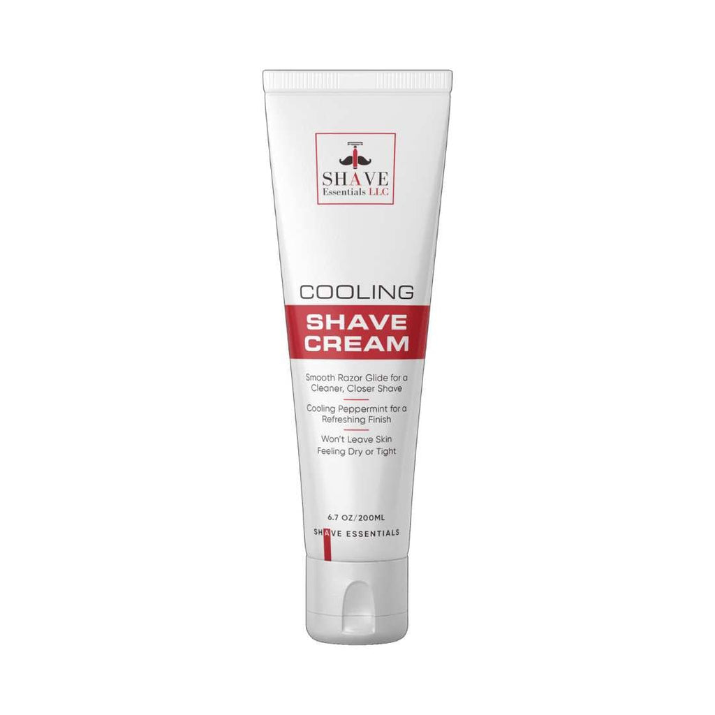 Cooling shave cream tube, white with red label, 6.7 oz/200 ml