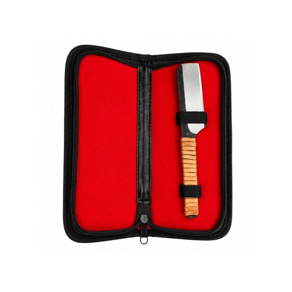 Kamisori knife in zippered travel case with red interior
