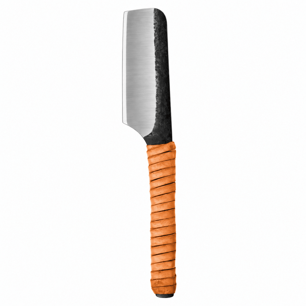 Kamisori knife with stainless blade and ribbed wood handle