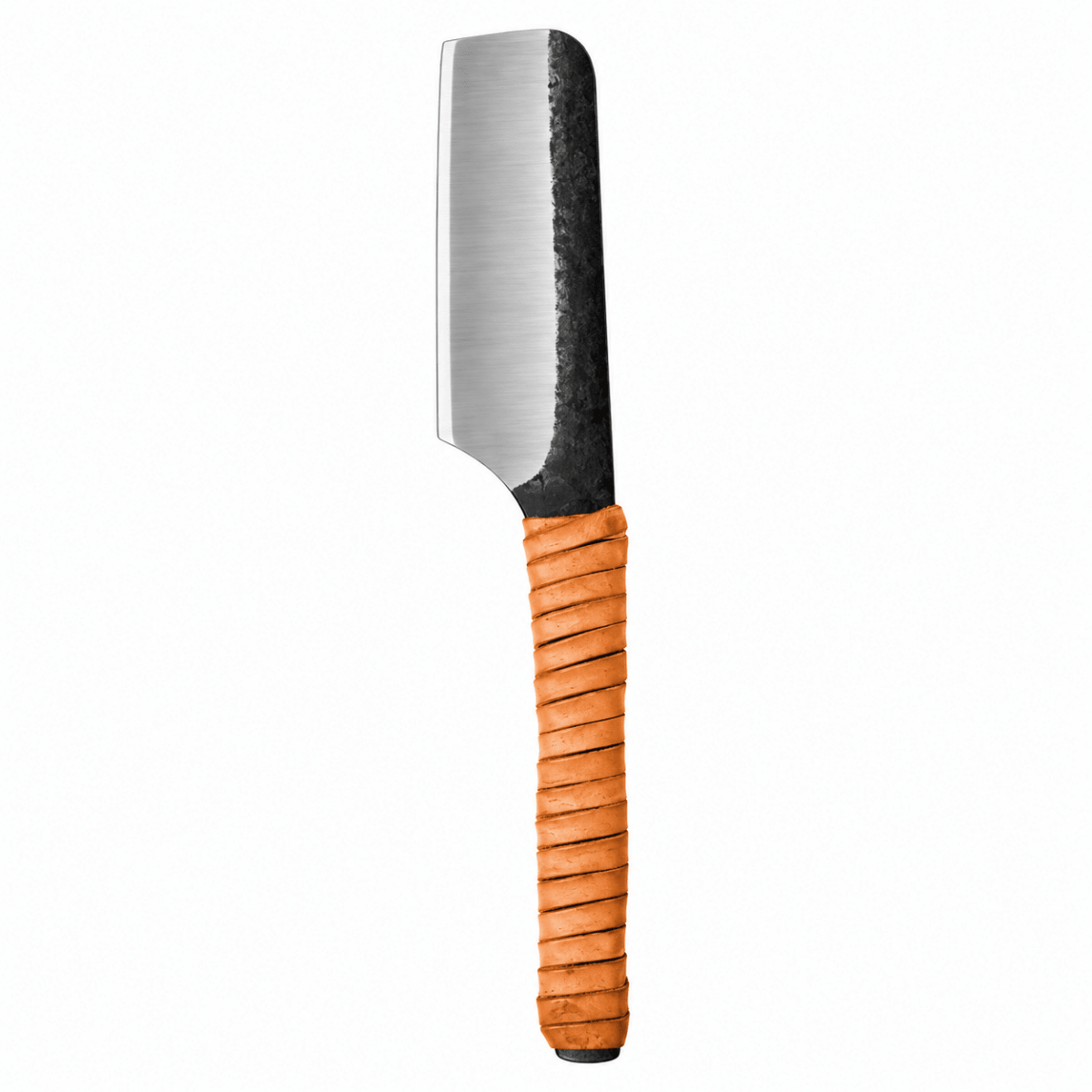 Kamisori knife with stainless blade and ribbed wood handle