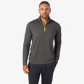 Charcoal quarter-zip tech pullover with neon yellow zipper and stand collar