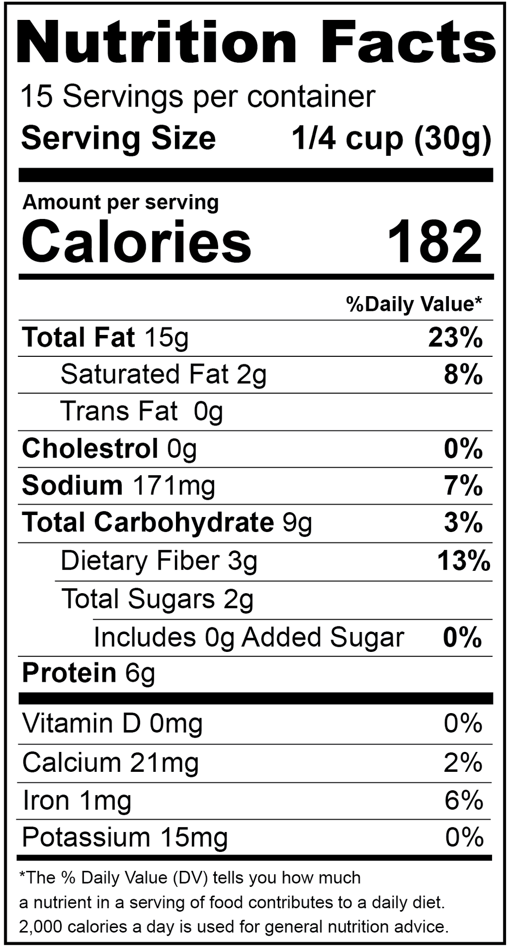 Nutrition Facts label showing serving size and calories for salted pistachios