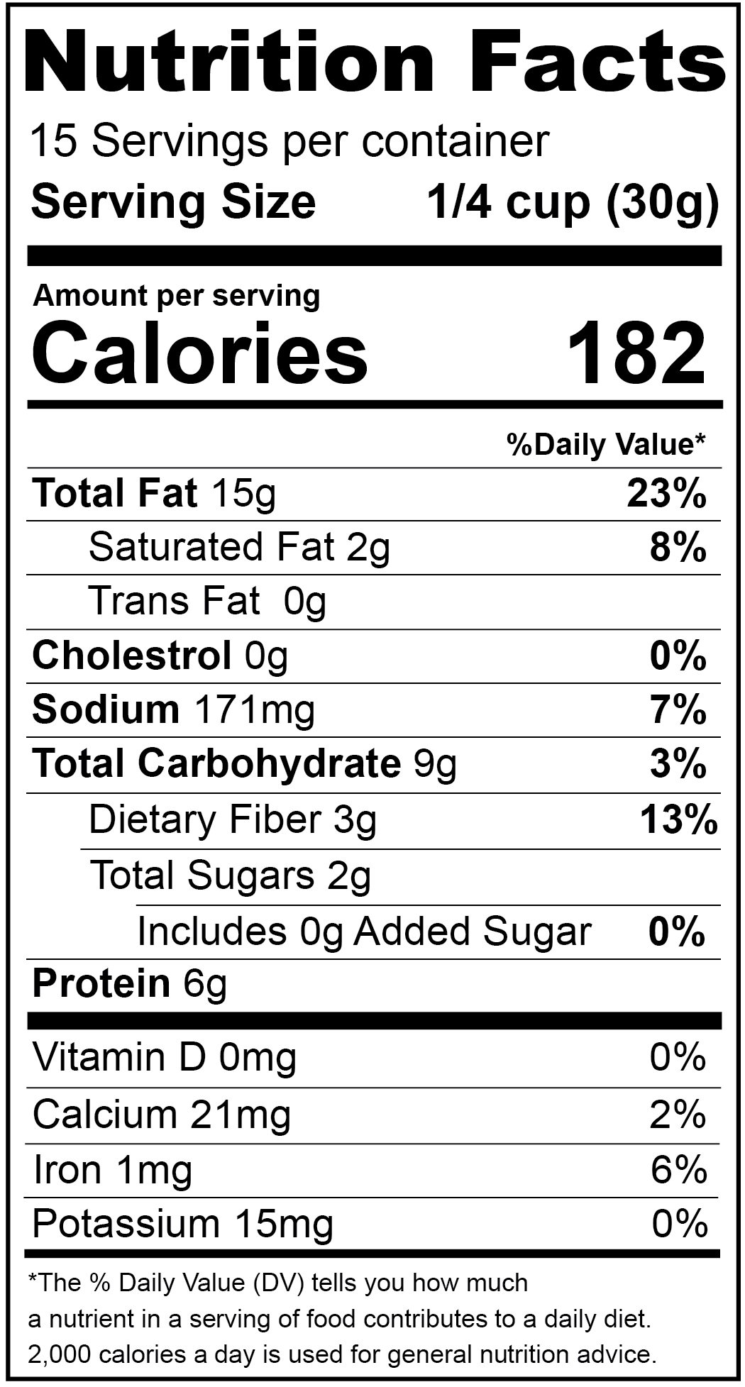 Nutrition Facts label showing serving size and calories for salted pistachios