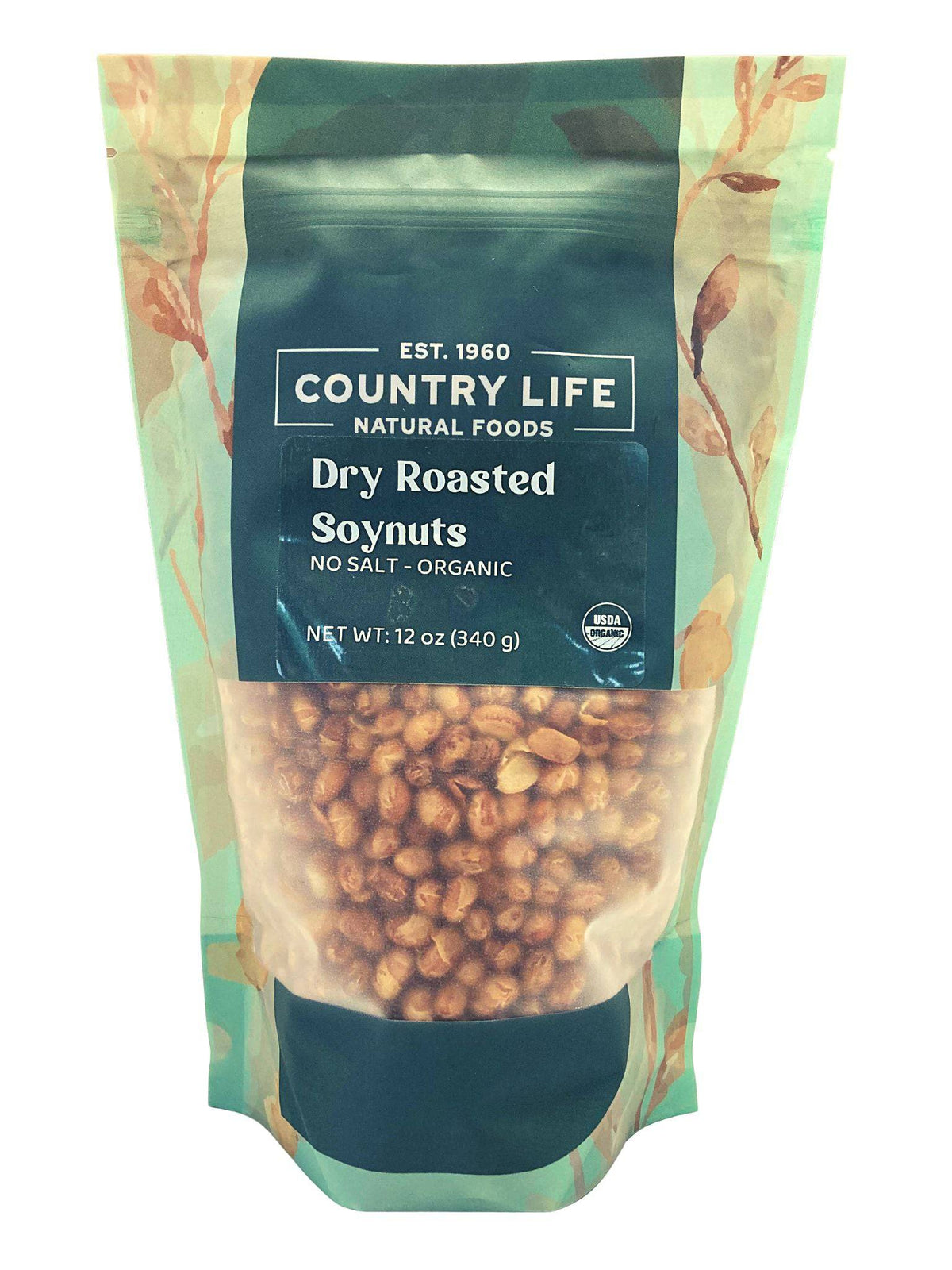 Bag of dry roasted soy nuts, no-salt organic, 12 oz pouch