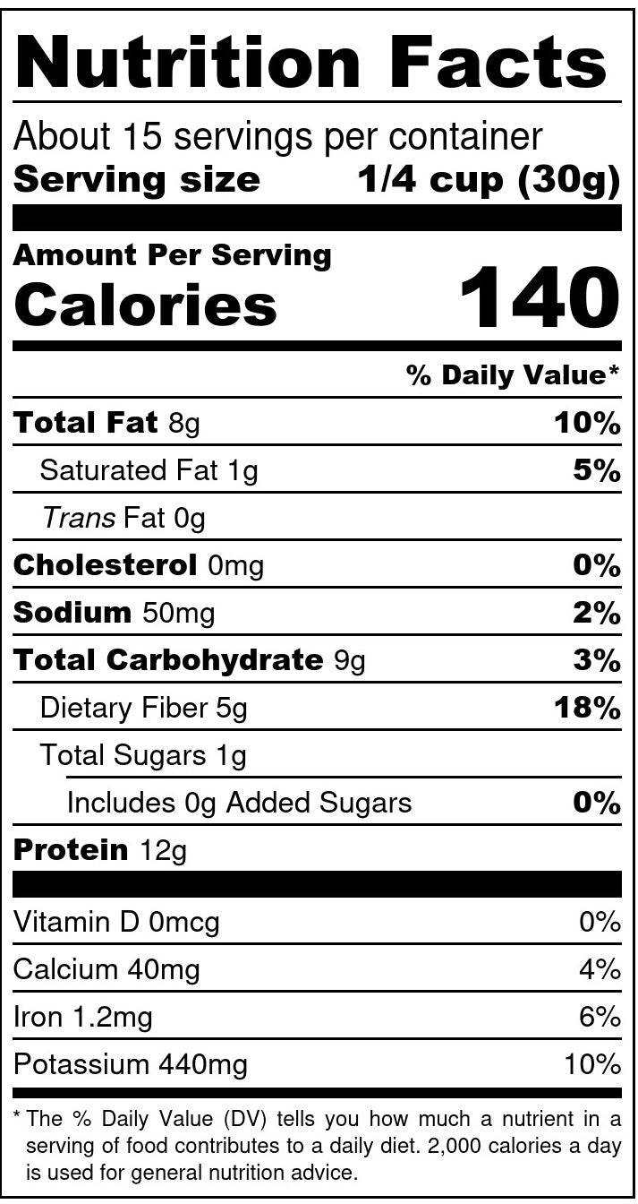 Nutrition Facts label showing 140 calories and 12g protein per serving