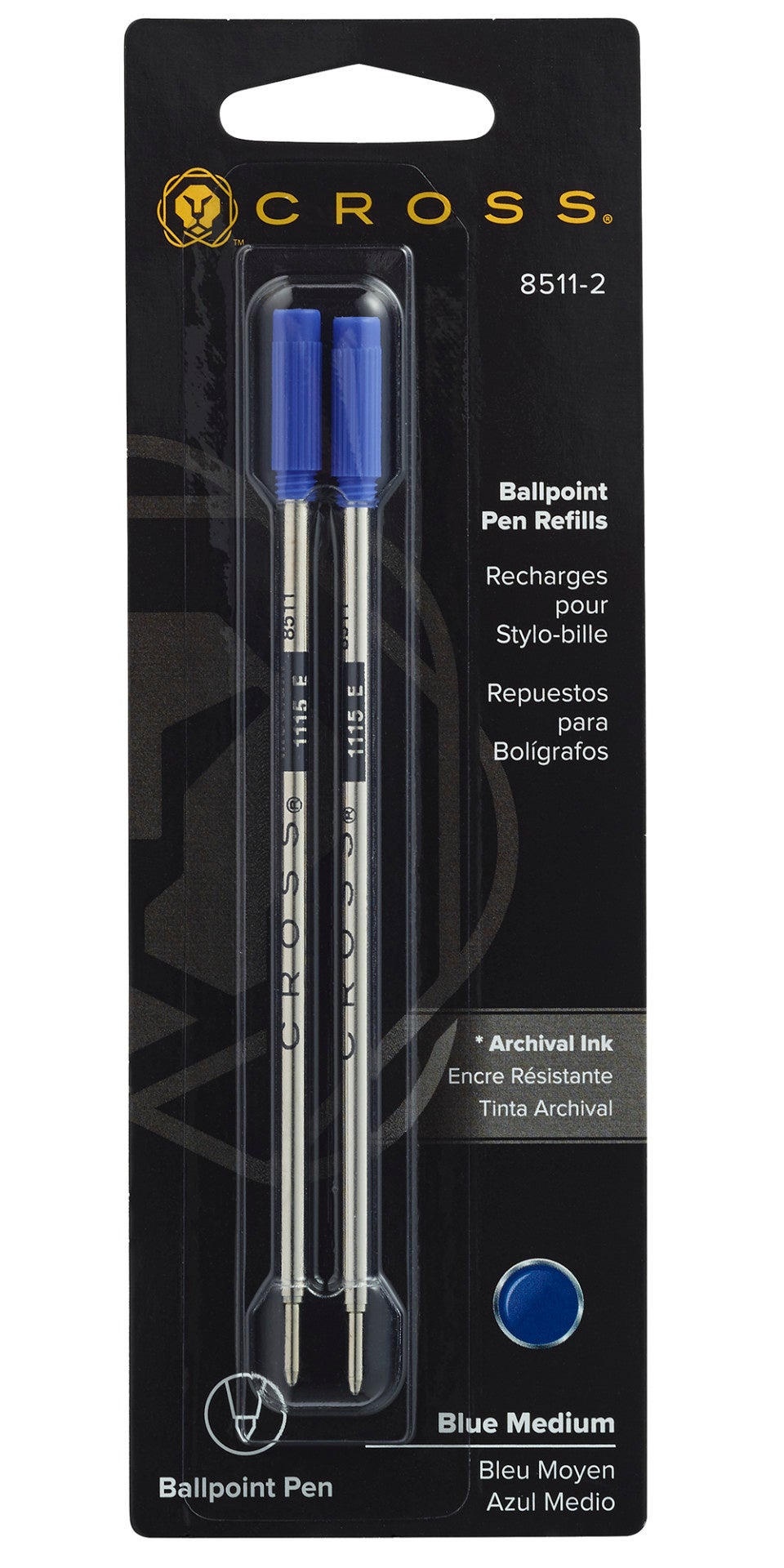 Cross ballpoint pen refill blister pack with two blue medium refills