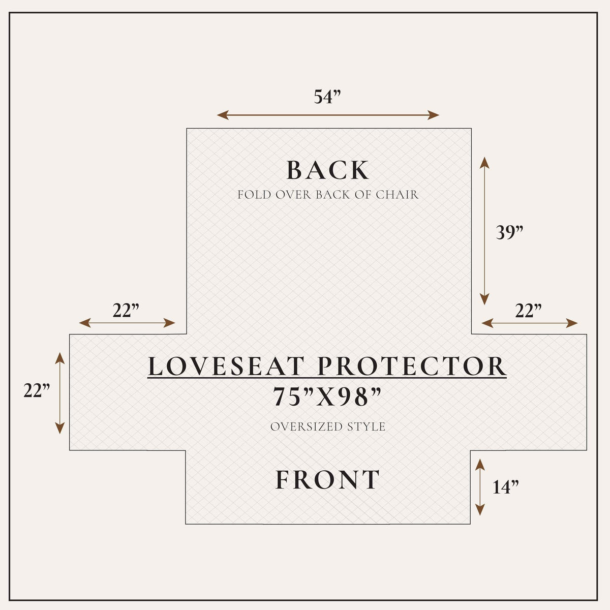 Love seat furniture protector pattern, 75 x 98 in, back foldover, oversized style