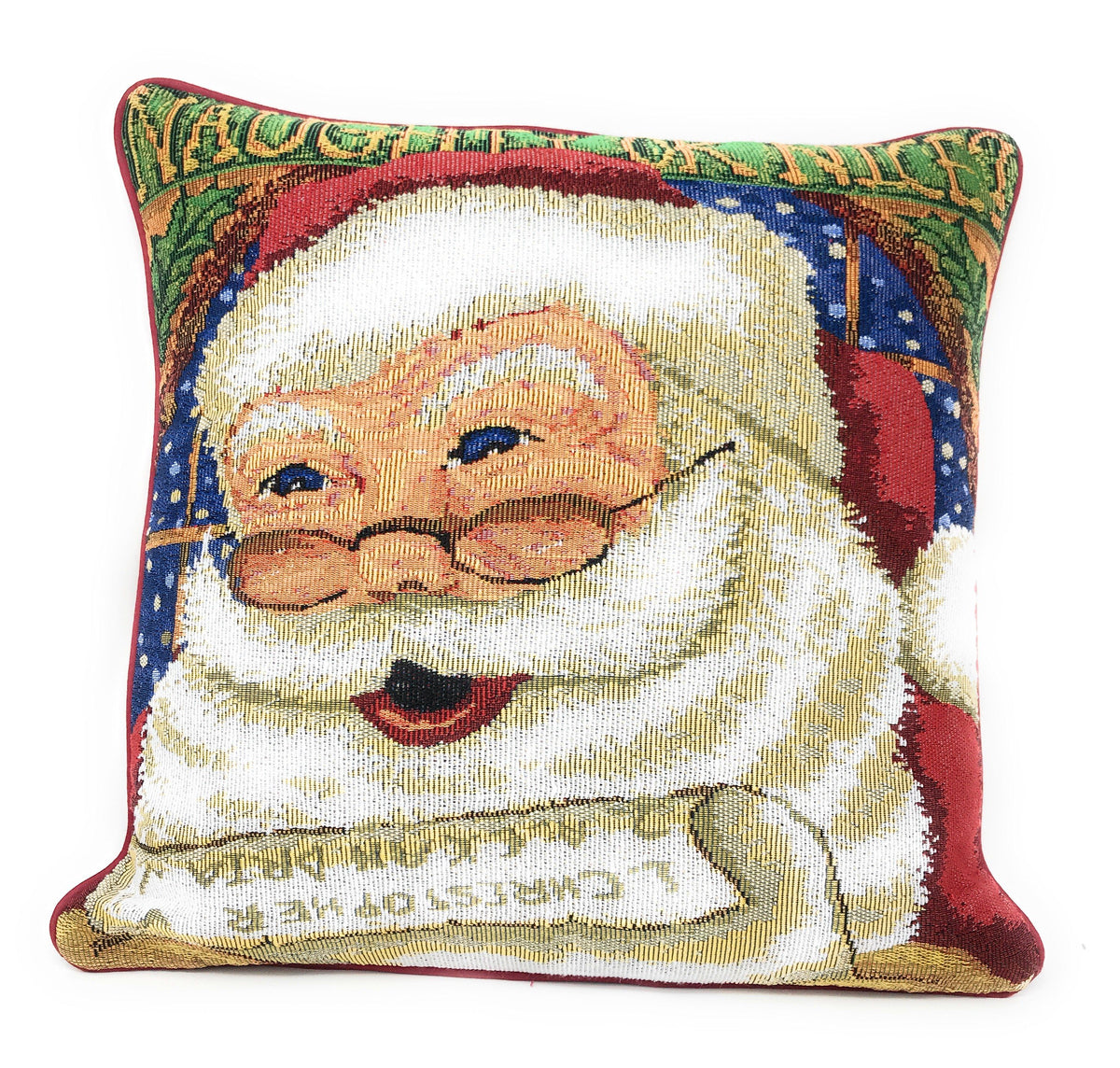 DaDa Bedding Naughty or Nice Santa Claus Christmas Woven Tapestry Throw Pillow Cover - 16" x 16"