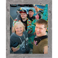 Custom photo frame with gray distressed border, showing a group selfie outdoors