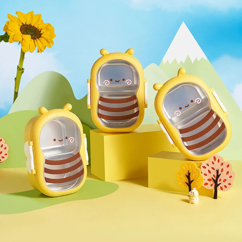 Set of bee bento lunch boxes in yellow with clear front window