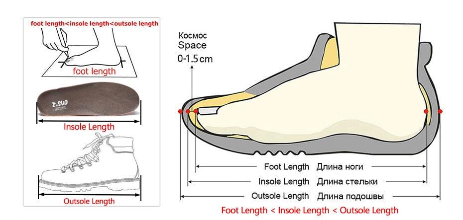 Sneaker size chart diagram showing foot length, insole length, and outsole length