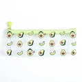 Transparent avocado-themed pencil pouch with cute fruit pattern and lime zipper top.