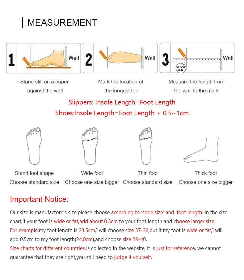 Slipper measurement guide diagram with wall and insoles length instructions