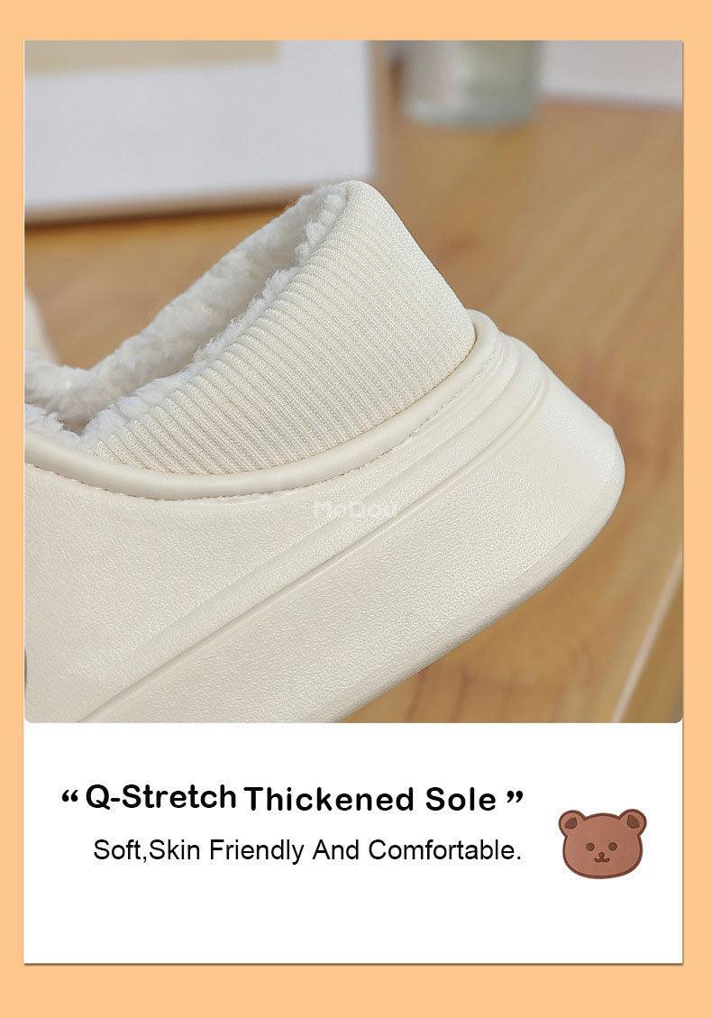 White slipper with ribbed collar and soft plush interior lining