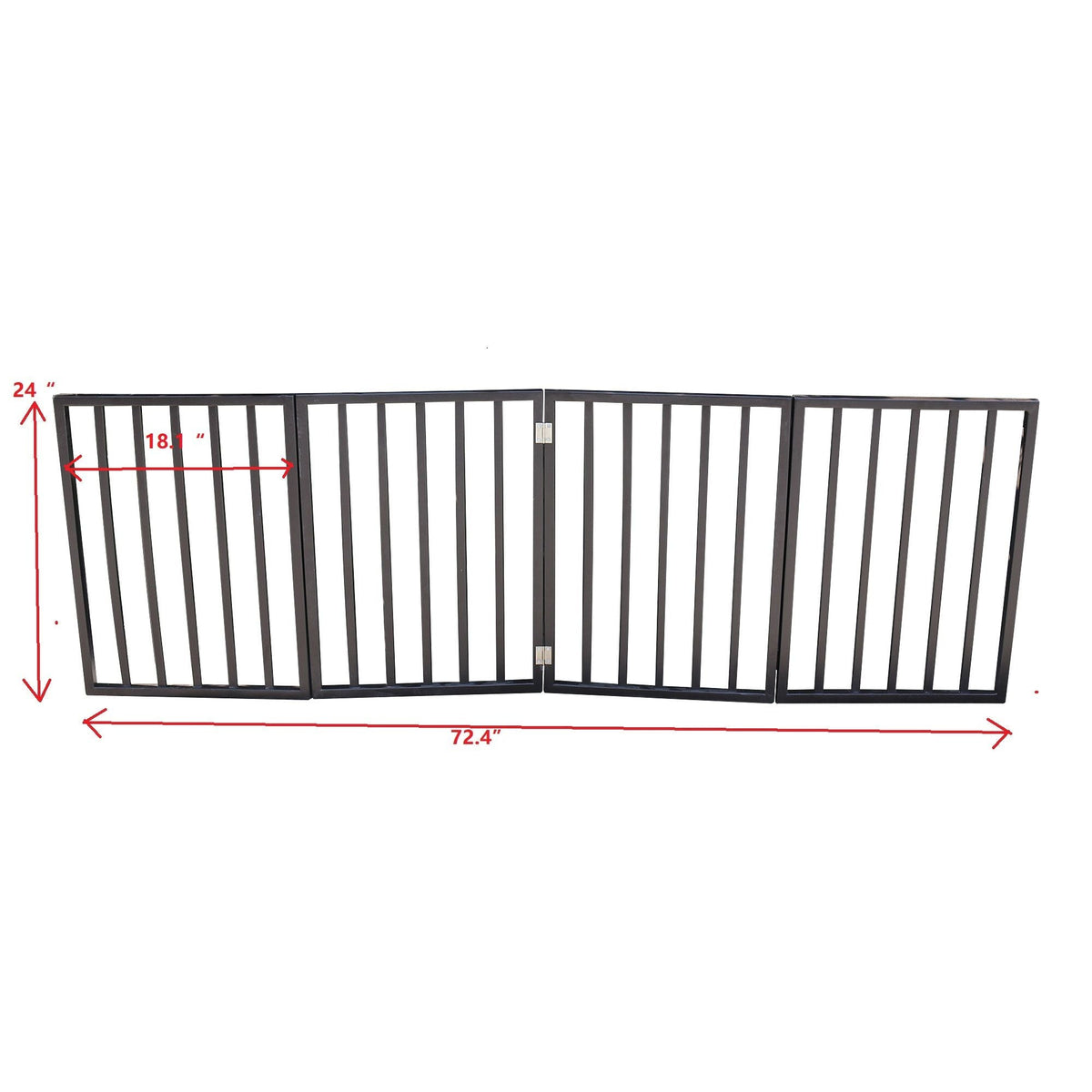 Wooden pet gate dimensions: 72.4 in wide, 24 in tall, 18 in opening