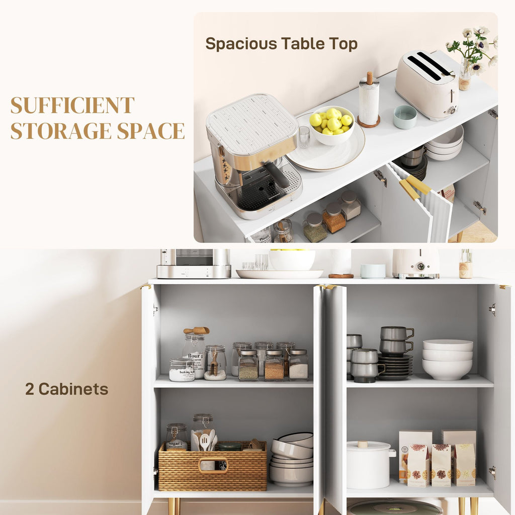 White kitchen sideboard cabinet with two open shelves and cabinets for storage