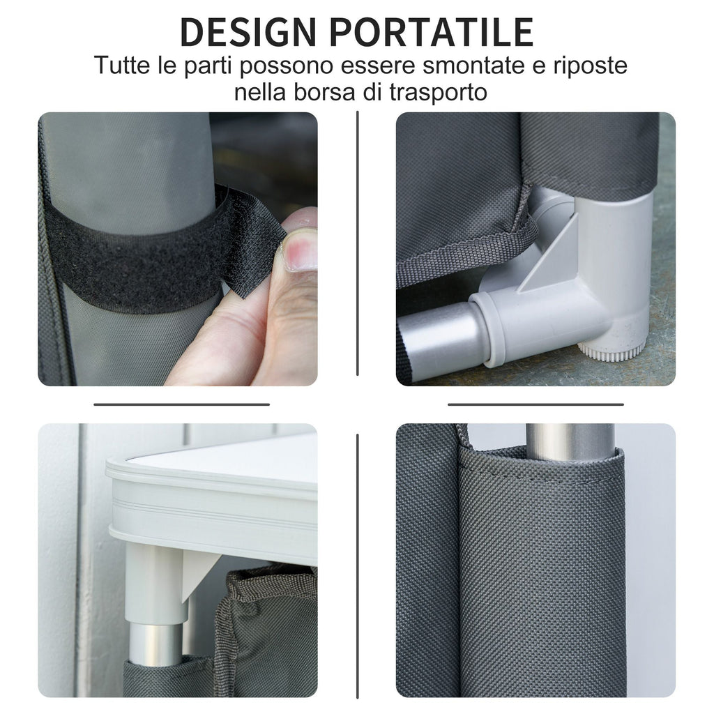 Portable folding kitchen station with removable parts and carrying bag storage