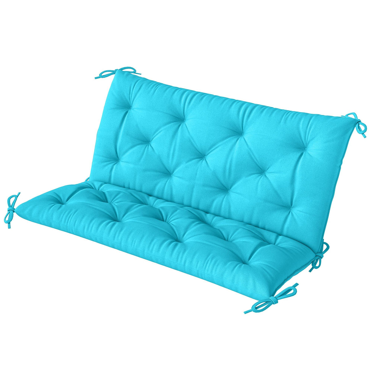 Turquoise 2-seater garden bench cushion with backrest and tufted padded seat