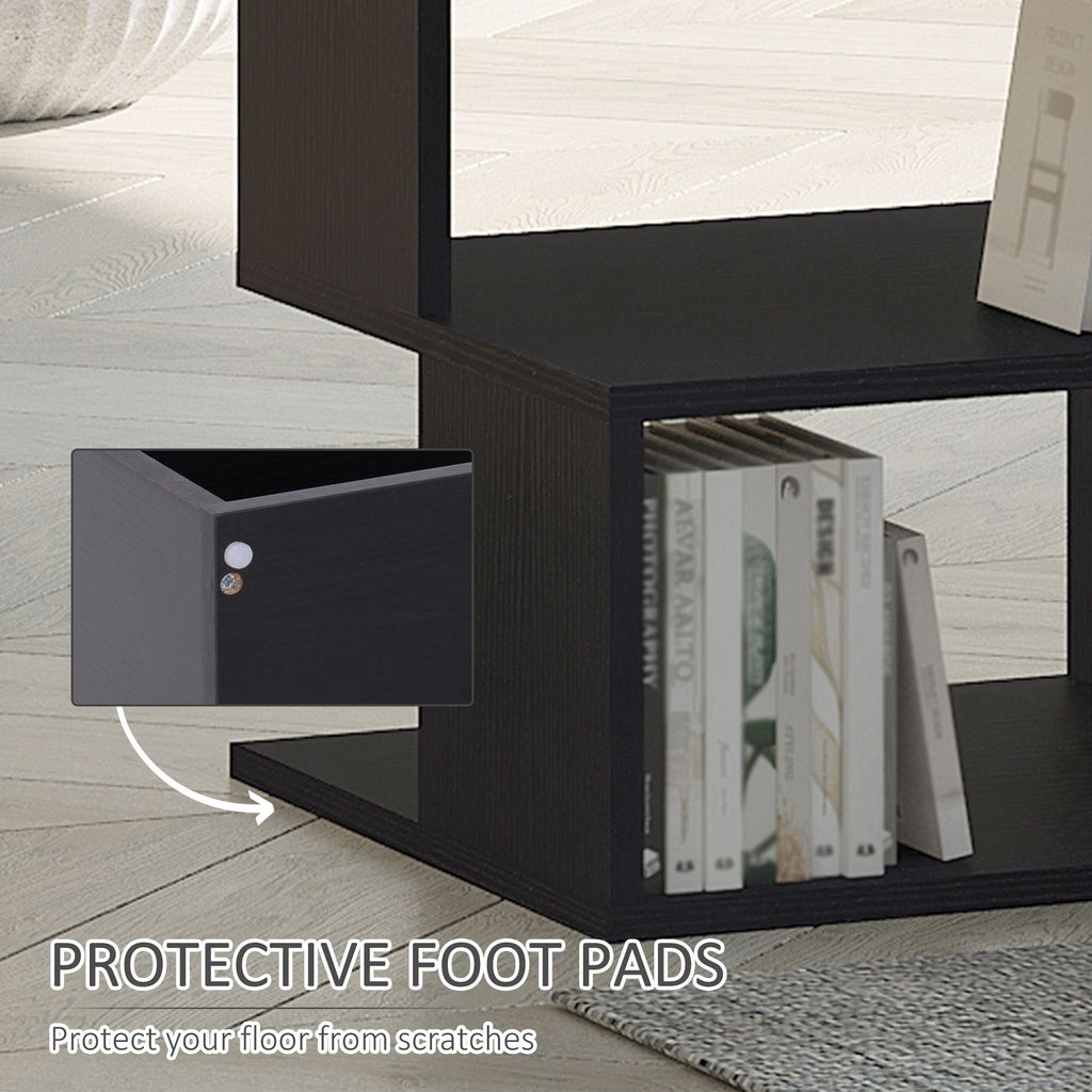 Modern Square 3 Tier Wood Coffee Side Table Storage Shelf Rack End Table Home Office Living Room Small Desk Black