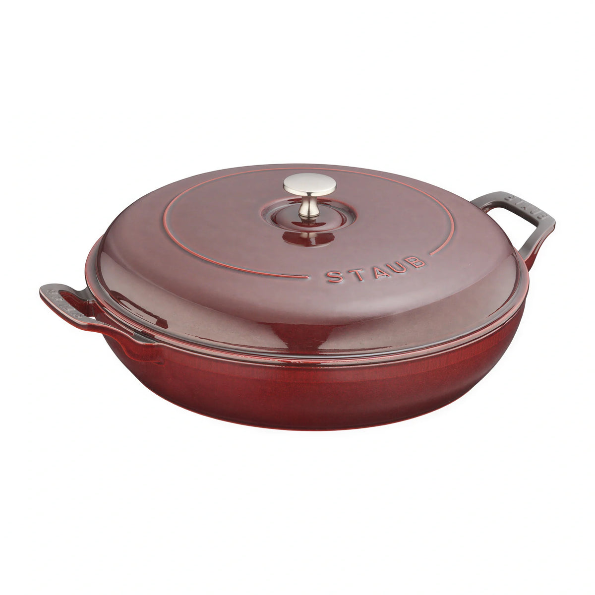 Staub® enameled cast iron braiser with dome lid, maroon-red, side handles