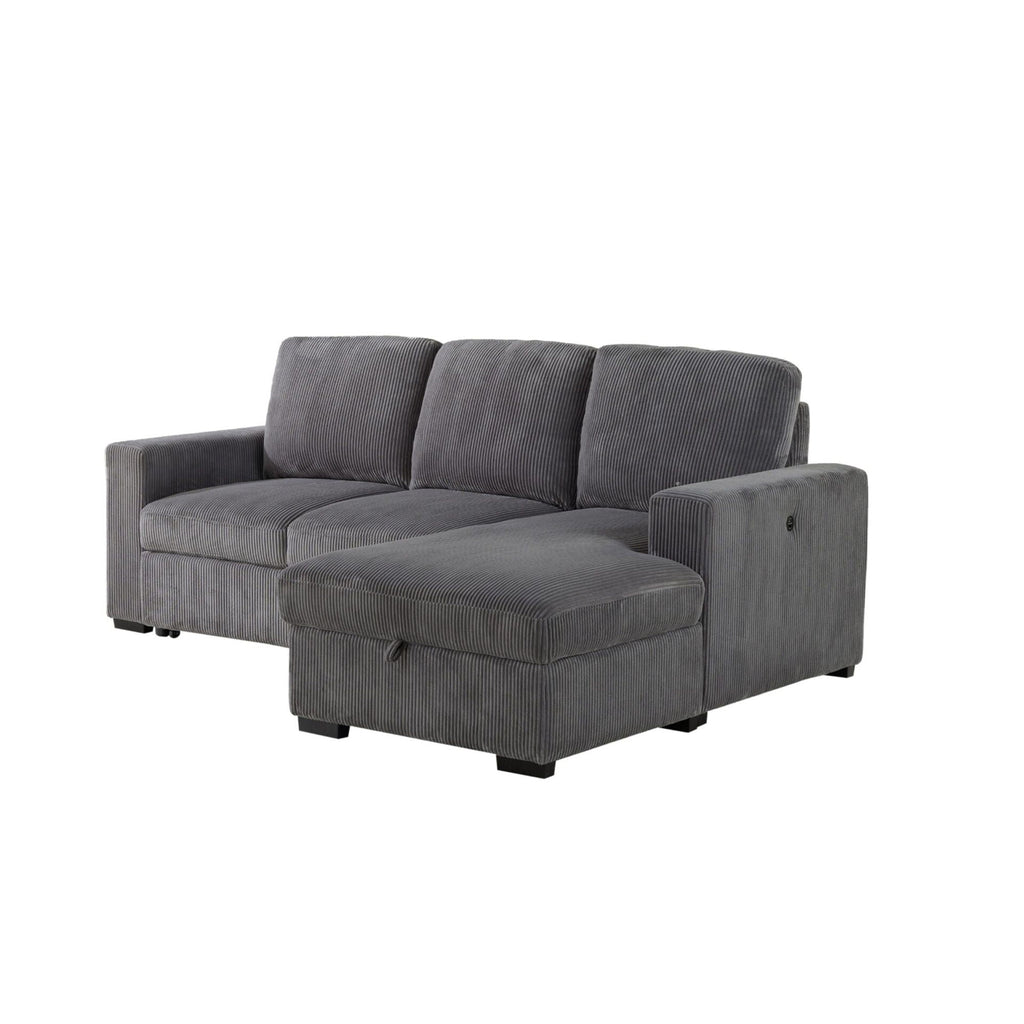 Dark gray sectional sofa with chaise ottoman and cushioned armrests