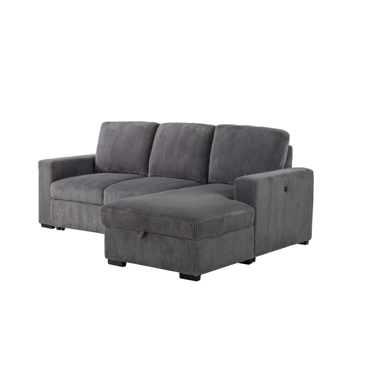 Dark gray sectional sofa with chaise ottoman and cushioned armrests