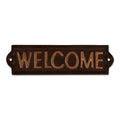Cast iron Welcome wall sign with raised lettering and hanging holes, dark brown finish