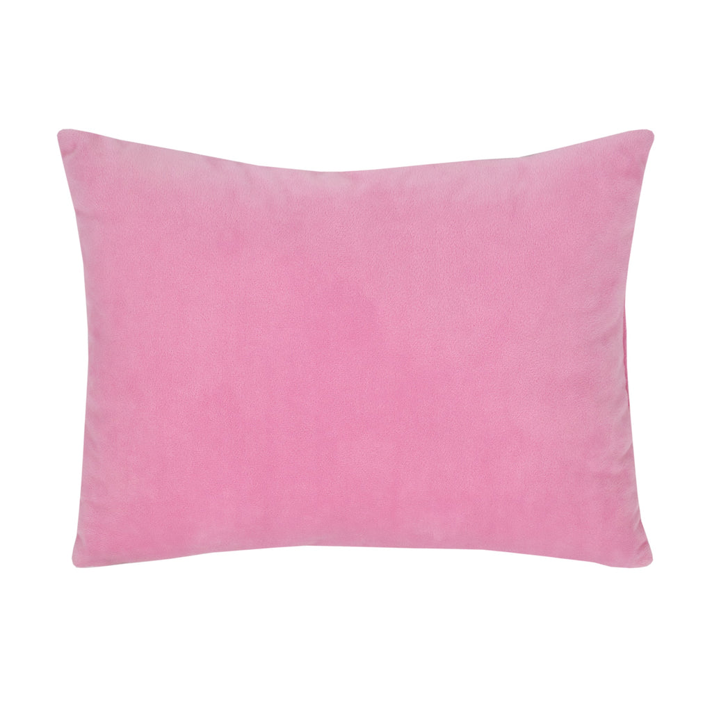 Pink toddler pillow with smooth solid cover, no graphic