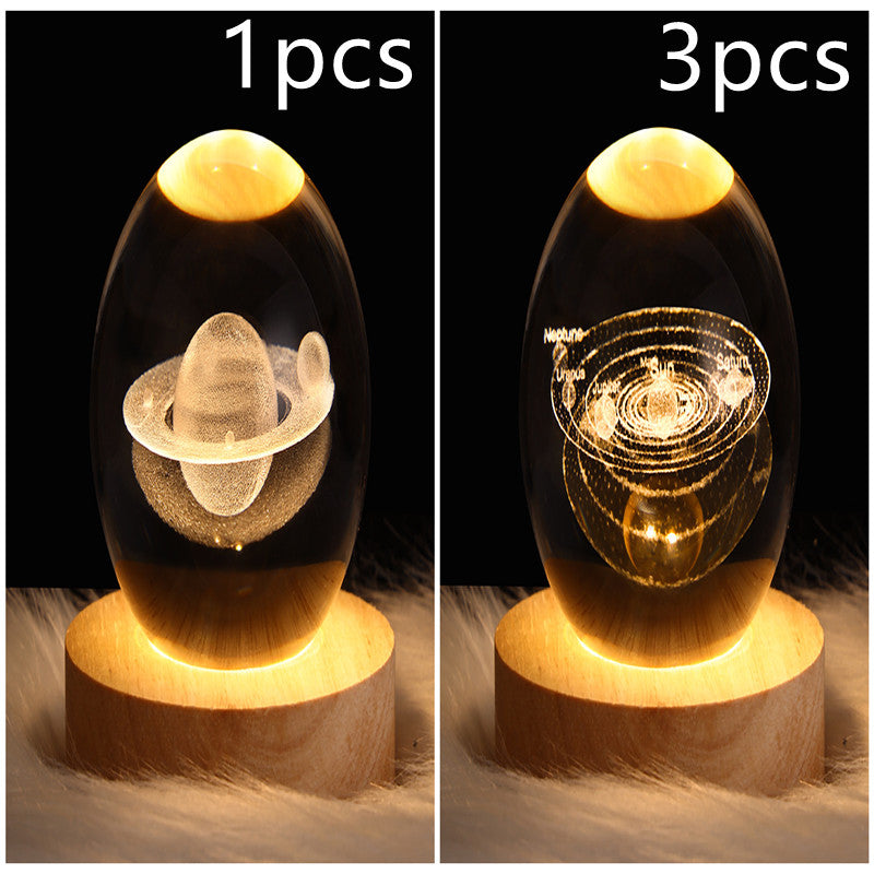 LED galaxy crystal ball table lamp with warm moon planet glow
