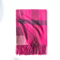 Plaid tassel scarf in pink and dark plum with fringed ends