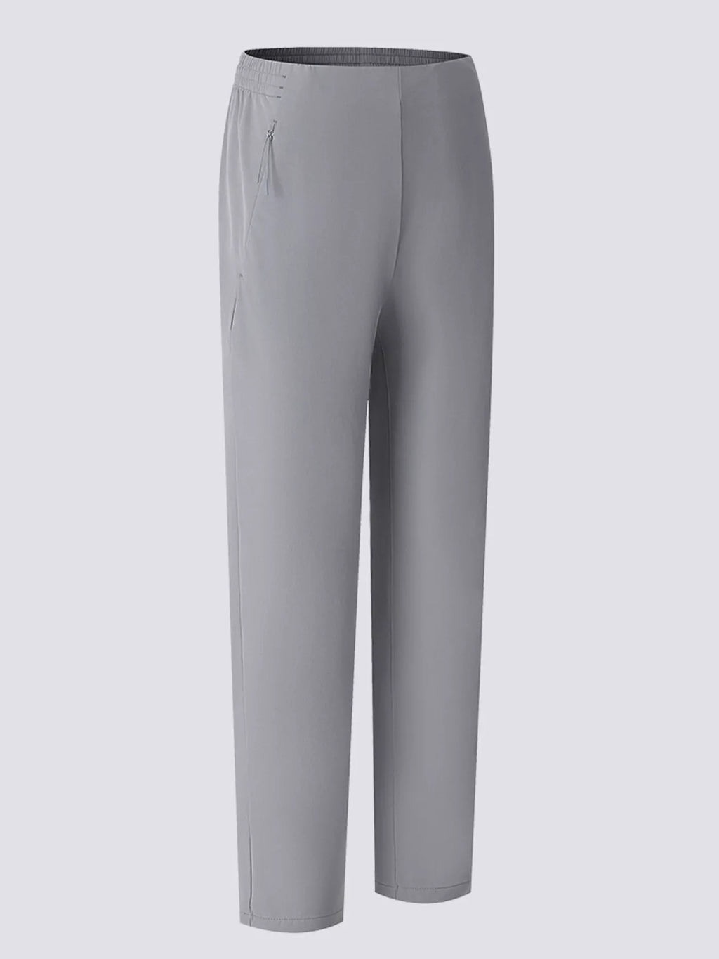 Straight-leg casual pants in pale gray with waistband drawstring