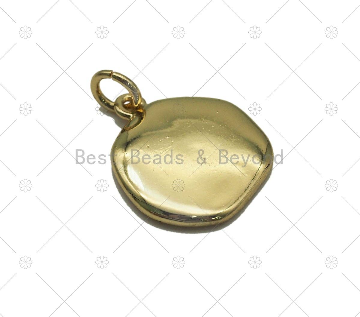 Gold-tone round charm back with loop for attaching, smooth shiny finish