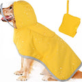 Yellow hooded waterproof dog raincoat with transparent face cap and belly coverage