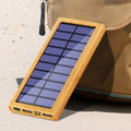 Wood-grain solar power bank with LED, solar panel and USB ports